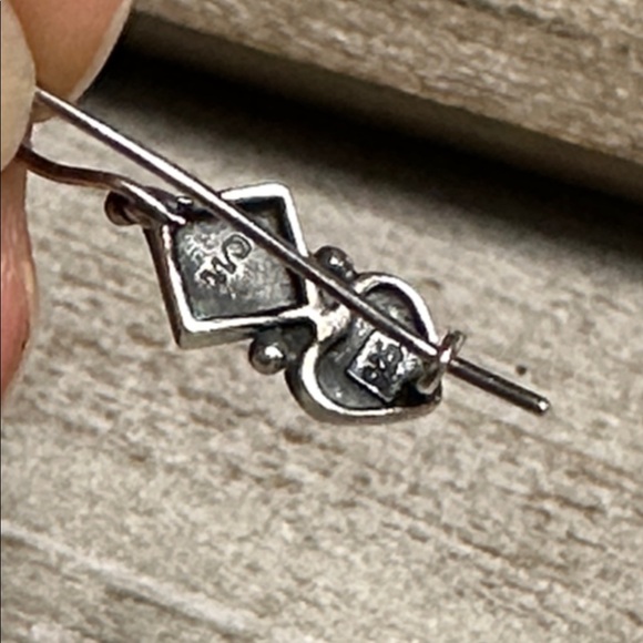 925 sterling silver great shape stamped marcasite heart square wire earrings - Picture 3 of 5